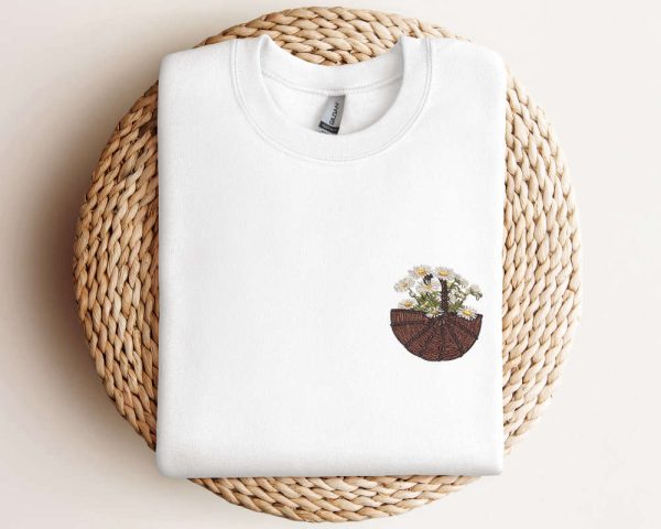 Flower Basket Embroidered Sweatshirt, Flower Embroidery Sweatshirt, Gift For Women