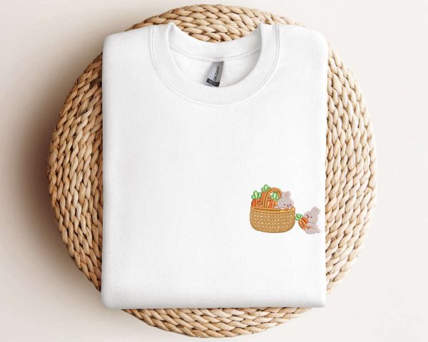 Lovely Rabbit Embroidered Sweatshirt, Carrot Embroidery Sweatshirt For Women