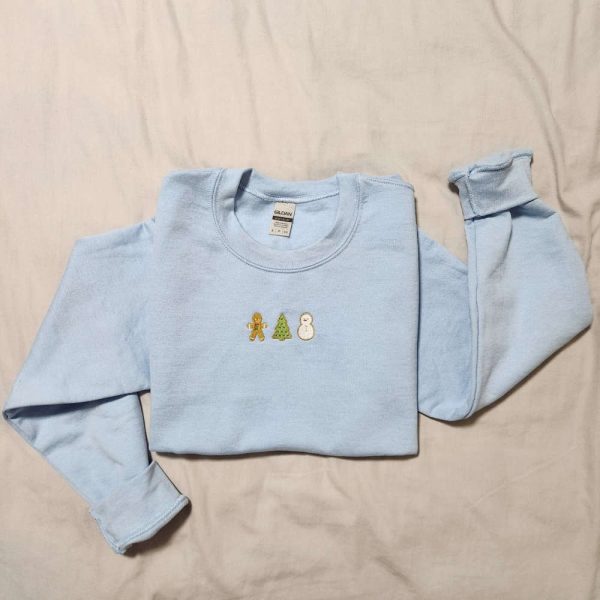 Christmas Cookies Embroidered Sweatshirt, Christmas Tree Embroidered Crewneck For Family