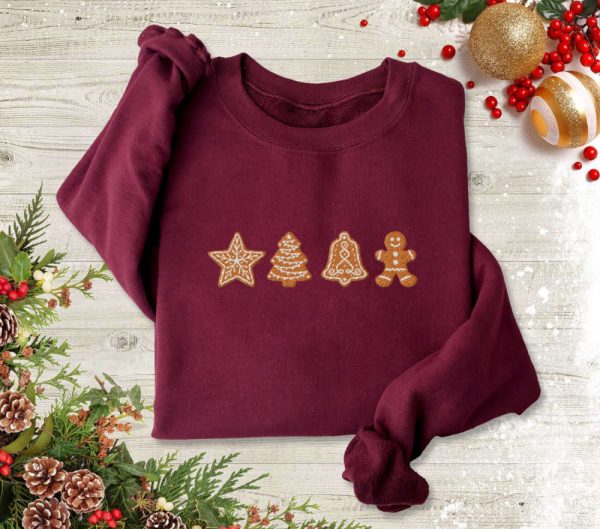 Gingerbread Embroiderd Sweatshirt, Gingerbread Cookies Embroidery, For Christmas