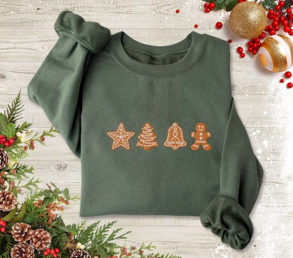 Gingerbread Embroiderd Sweatshirt, Gingerbread Cookies Embroidery, For Christmas