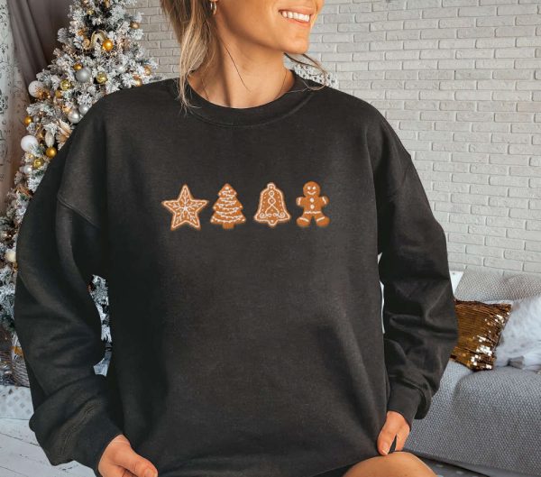 Gingerbread Embroiderd Sweatshirt, Gingerbread Cookies Embroidery, For Christmas