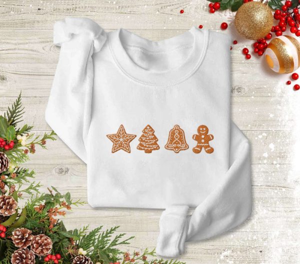 Gingerbread Embroiderd Sweatshirt, Gingerbread Cookies Embroidery, For Christmas