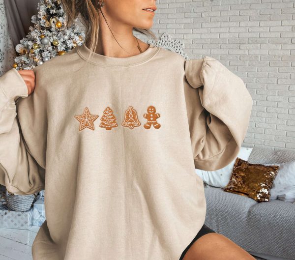 Gingerbread Embroiderd Sweatshirt, Gingerbread Cookies Embroidery, For Christmas