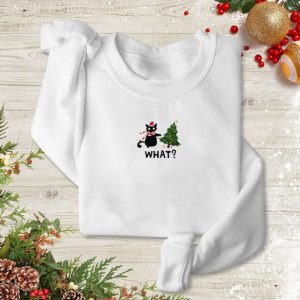 Funny Black Cat Embroidered Christmas Sweatshirt,…