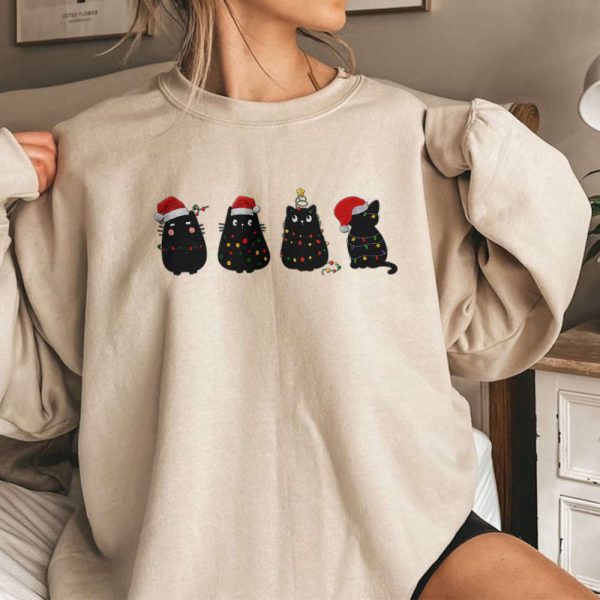 Embroidered Cat, Christmas Sweatshirt, Cat Mom Sweater, Embroidered Sweatshirt, Cat Lovers Gift