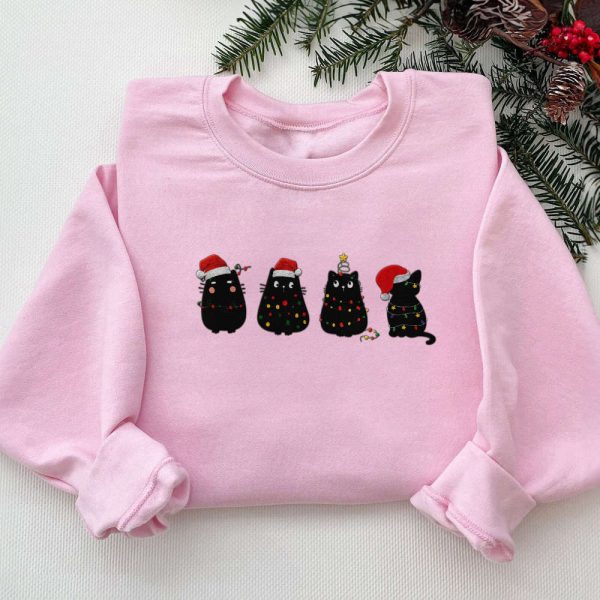 Embroidered Cat, Christmas Sweatshirt, Cat Mom Sweater, Embroidered Sweatshirt, Cat Lovers Gift