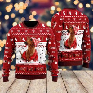 Holiday Dachshund Ugly Christmas Sweater, Ugly…