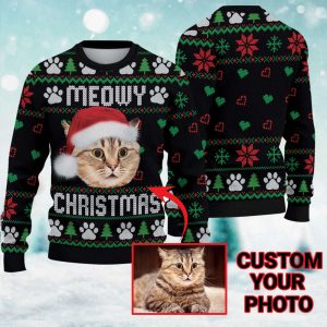 Personalized Meowy Christmas Sweatshirt, Cat Custom…