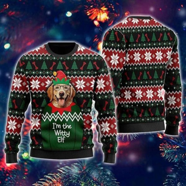 Witty Elf Dog Ugly Christmas Sweater, Ugly Sweater Xmas Crew Neck Sweatshirt For Family