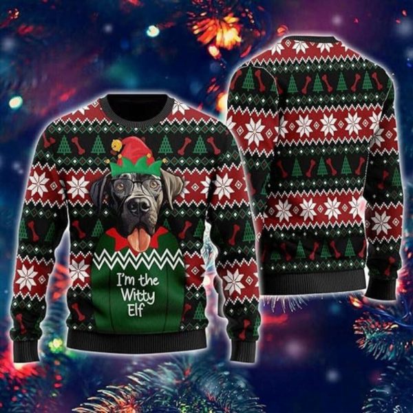 Witty Elf Dog Ugly Christmas Sweater, Ugly Sweater Xmas Crew Neck Sweatshirt For Family