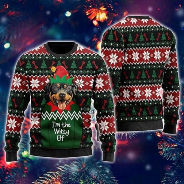 Witty Elf Dog Ugly Christmas Sweater, Ugly Sweater Xmas Crew Neck Sweatshirt For Family