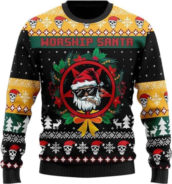 Santa Ugly Christmas Sweater, St. Nick Mens Funny Ugly Sweater Crew Neck Sweatshirt