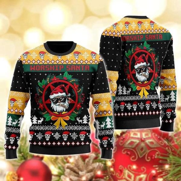 Santa Ugly Christmas Sweater, St. Nick Mens Funny Ugly Sweater Crew Neck Sweatshirt