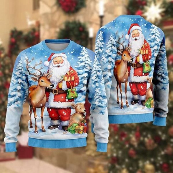 Men’s Ugly Christmas Sweaters, Santa Claus Crewneck Sweater For Men Women