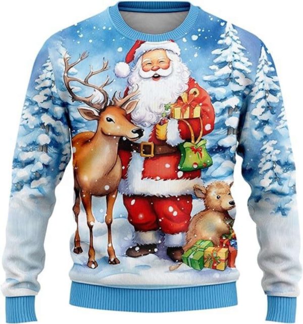 Men’s Ugly Christmas Sweaters, Santa Claus Crewneck Sweater For Men Women