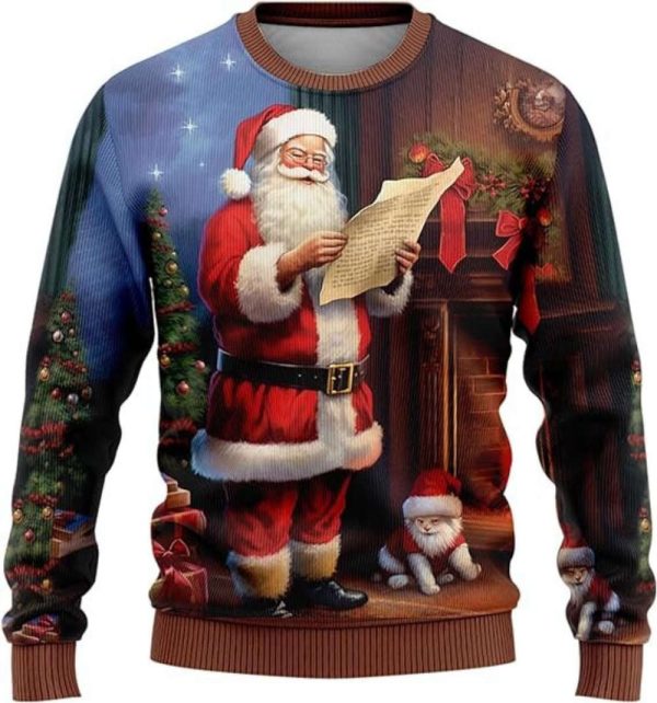 Men’s Ugly Christmas Sweaters, Santa Claus Crewneck Sweatshirt For Christmas