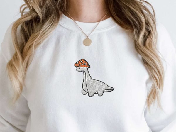 Embroidered Mushroom Dinosaur Sweatshirt, Mushroom Dinosaur Shirt, Dinosaur Gift