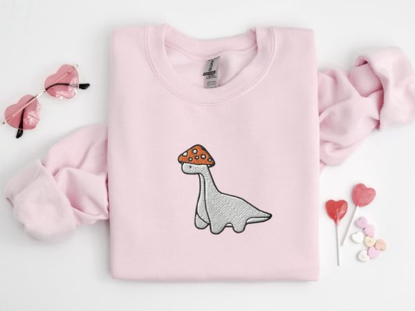 Embroidered Mushroom Dinosaur Sweatshirt, Mushroom Dinosaur Shirt, Dinosaur Gift