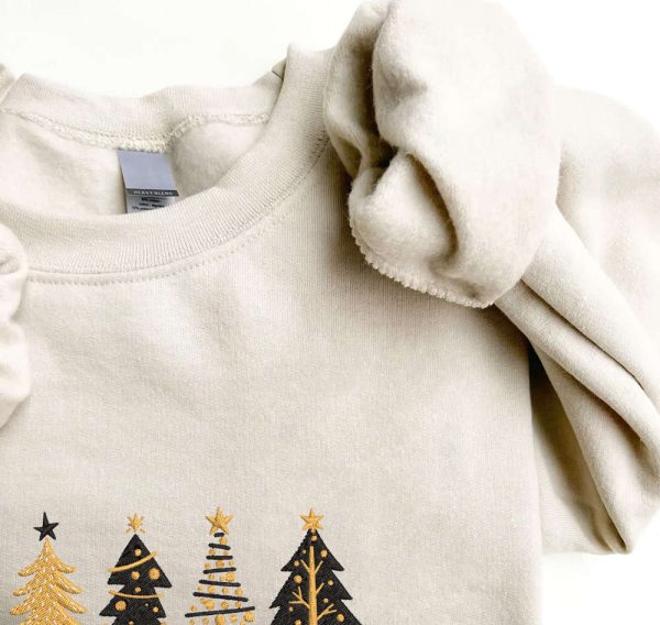 Embroidered Christmas Sweatshirt, Embroidered Pine Tree Sweatshirt For Christmas