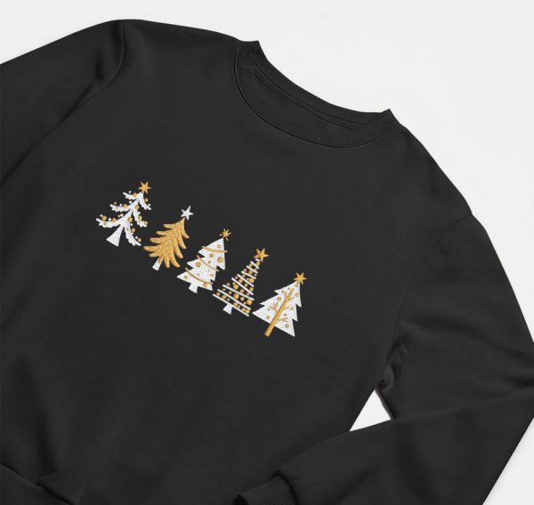 Embroidered Christmas Sweatshirt, Embroidered Pine Tree Sweatshirt For Christmas