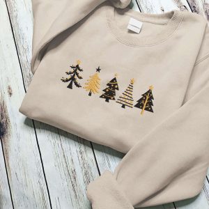 Embroidered Christmas Sweatshirt, Embroidered Pine Tree…