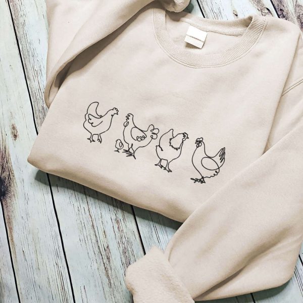 Embroidered Chicken Sweatshirt, Animal Lover Gift, Gift For Chicken Lover