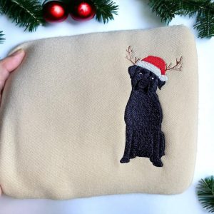 Embroidered Christmas Dog Sweatshirt, Black Lab…