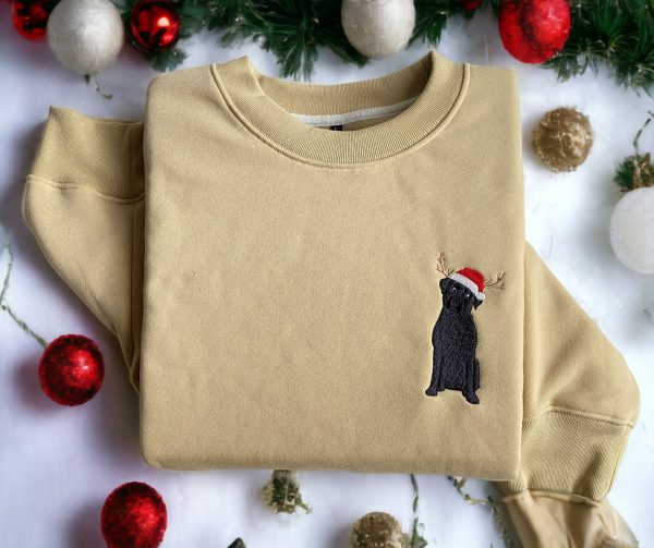 Embroidered Christmas Dog Sweatshirt, Black Lab Labrador Sweater For Christmas