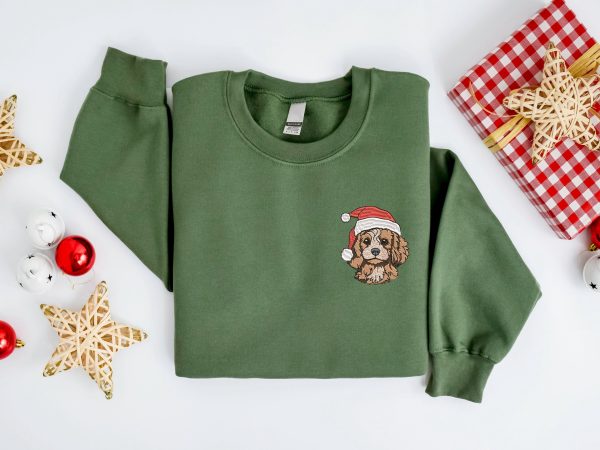 Embroidered Christmas Dog Sweatshirt, Embroidered Poodle Santa Dog Sweater For Christmas