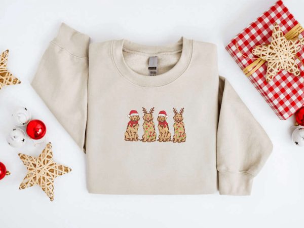 Embroidered Christmas Dog Sweatshirt, Golden Retriever Dog Christmas Sweater For Christmas