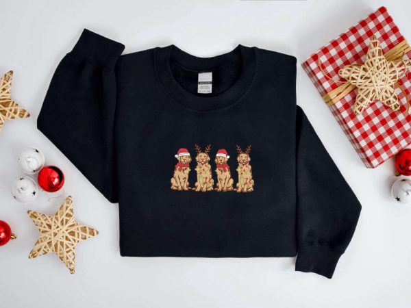 Embroidered Christmas Dog Sweatshirt, Golden Retriever Dog Christmas Sweater For Christmas