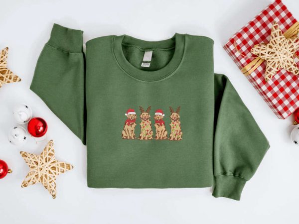 Embroidered Christmas Dog Sweatshirt, Golden Retriever Dog Christmas Sweater For Christmas