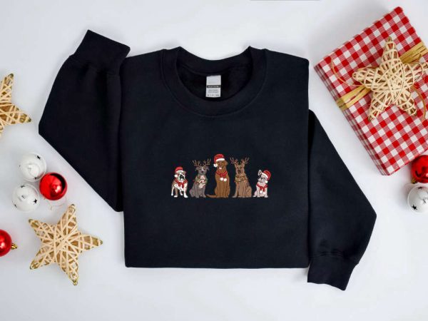 Embroidered Christmas Dog Sweatshirt, Embroidered Dog Christmas Sweater For Family