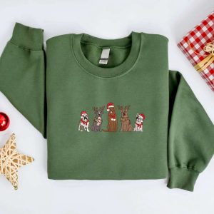 Embroidered Christmas Dog Sweatshirt, Embroidered Dog…