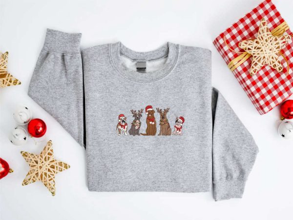 Embroidered Christmas Dog Sweatshirt, Embroidered Dog Christmas Sweater For Family