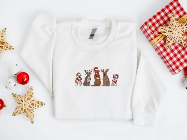 Embroidered Christmas Dog Sweatshirt, Embroidered Dog Christmas Sweater For Family