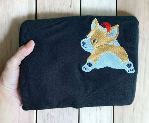 Embroidered Christmas Dog Sweatshirt Embroidered Corgi Dog Christmas Sweater For Family