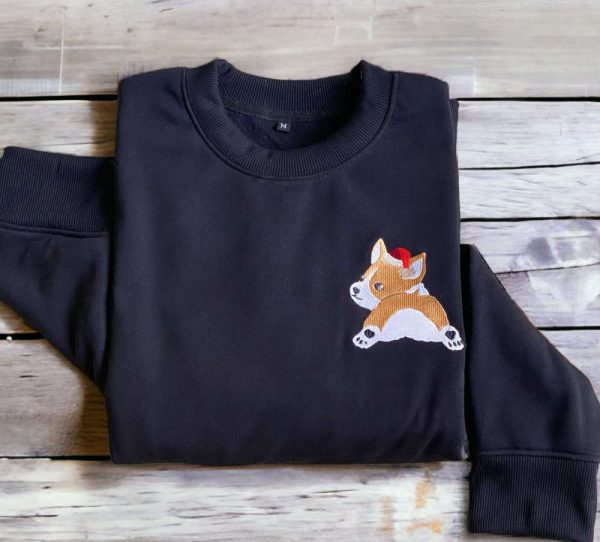 Embroidered Christmas Dog Sweatshirt Embroidered Corgi Dog Christmas Sweater For Family