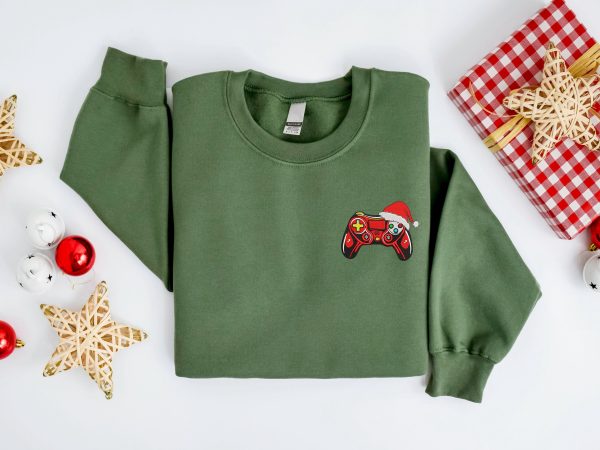 Embroidered Christmas Game Sweatshirt Embroidered Gamer Santa Christmas Sweater For Christmas