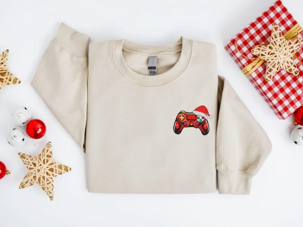 Embroidered Christmas Game Sweatshirt Embroidered Gamer Santa Christmas Sweater For Christmas