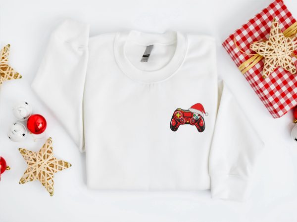 Embroidered Christmas Game Sweatshirt Embroidered Gamer Santa Christmas Sweater For Christmas