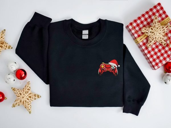 Embroidered Christmas Game Sweatshirt Embroidered Gamer Santa Christmas Sweater For Christmas