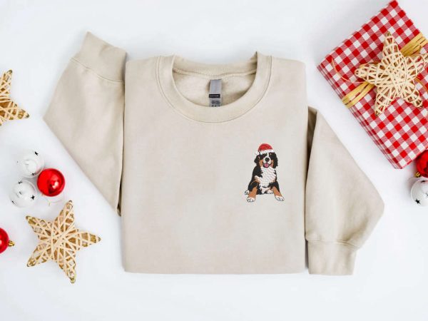 Embroidered Christmas Dog Sweatshirt Embroidered Bernese Mountain Dog Sweater For Christmas