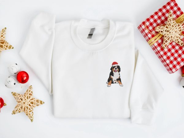 Embroidered Christmas Dog Sweatshirt Embroidered Bernese Mountain Dog Sweater For Christmas