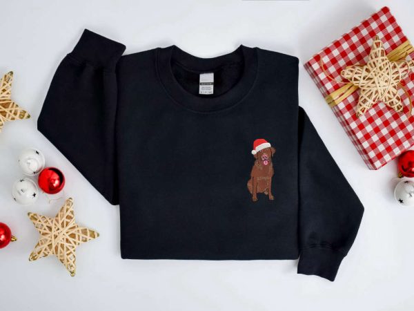 Embroidered Christmas Dog Sweatshirt, Chocolate Labrador Retriever Sweatshirt For Family