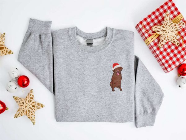 Embroidered Christmas Dog Sweatshirt, Chocolate Labrador Retriever Sweatshirt For Family