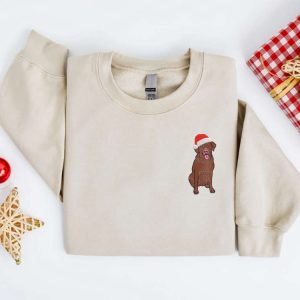 Embroidered Christmas Dog Sweatshirt, Chocolate Labrador…