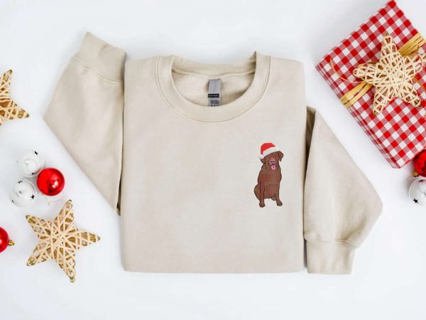 Embroidered Christmas Dog Sweatshirt, Chocolate Labrador Retriever Sweatshirt For Family