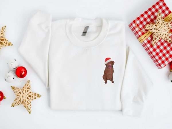 Embroidered Christmas Dog Sweatshirt, Chocolate Labrador Retriever Sweatshirt For Family